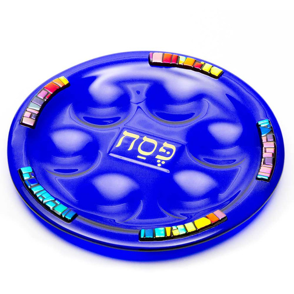 Passover Gifts-Blue Fused Glass Seder Plate