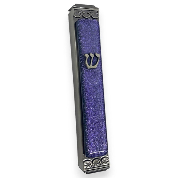 Shimmering Violet Glass And Metal Mezuzah