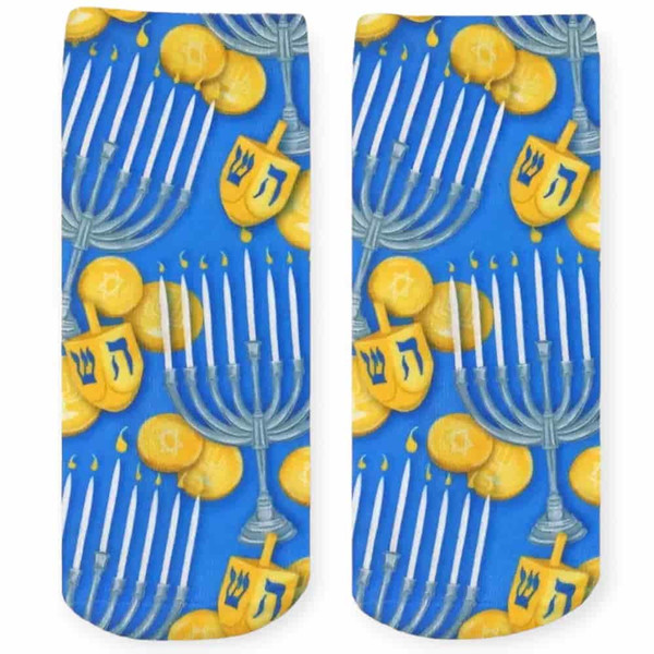 Hanukkah Menorah Dreidel Ankle Socks