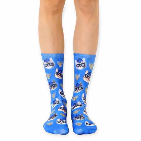 Happy Hanukkah Kitty Cat Crew Socks