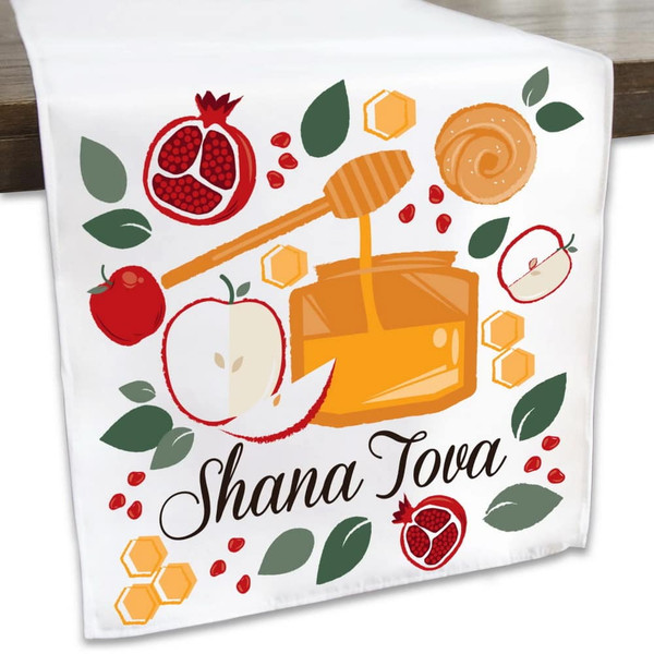 Colorful And Festive Shanah Tova 70" Long Cloth Table Runner