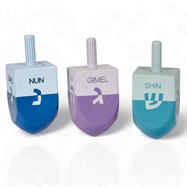 3-Pack Color Block Wood Dreidel Gift Set