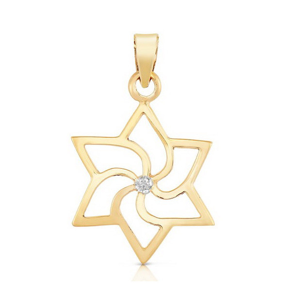 Pinwheel Style Star Of David With Diamond Stud