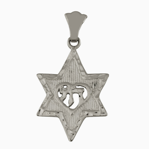 Sterling Silver Star Of David With Heart Chai