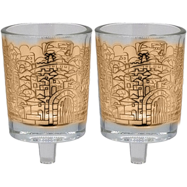 Gold Etched Jerusalem Neronim Candle Holders