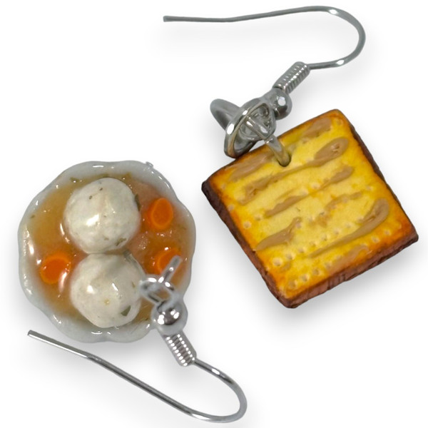 Miniature Matzah Ball Soup And Matzah Earrings
