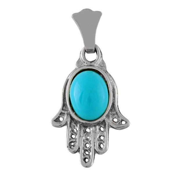 Sterling Silver Hamsa Pendant With Turquoise Stone