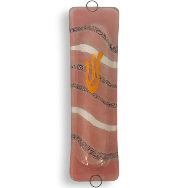 Handcrafted Fused Glass Pink Wave Mezuzah