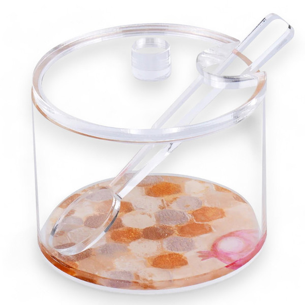 Lucite Honey Dish With Honeycomb Painted Base