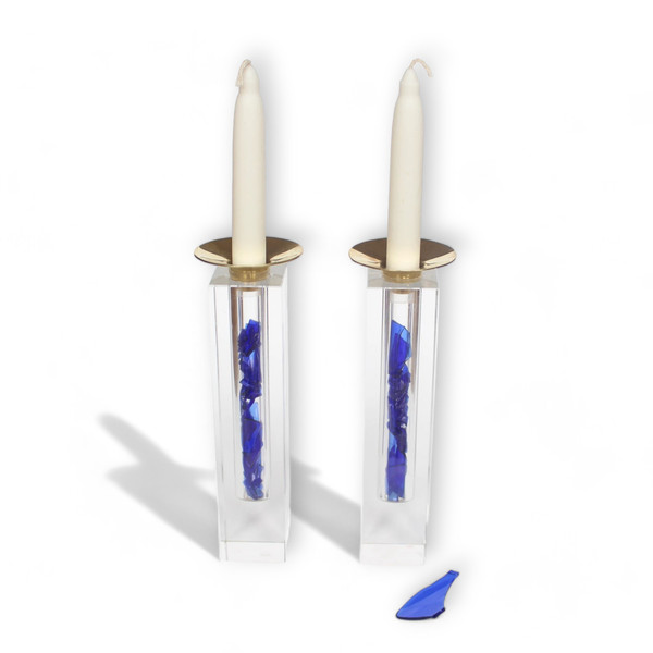 Gold-Tone Crushed Wedding Glass Shabbat Candlesticks