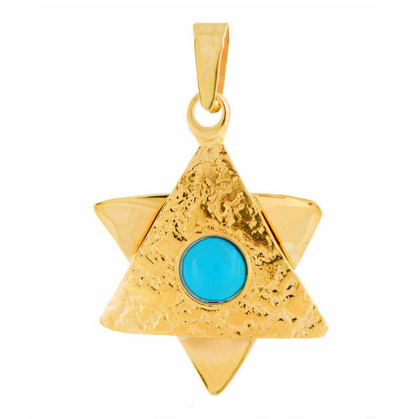 14K Gold Turquoise Star Of David Pendant