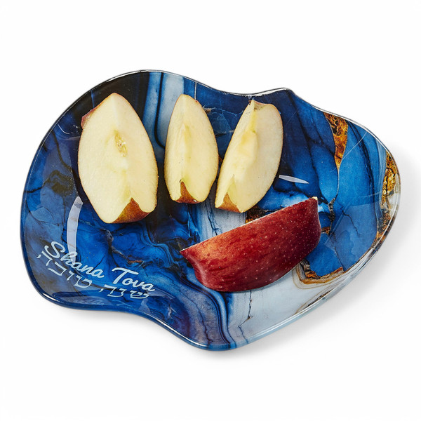 Blue Marble Design Glass Apple Plate