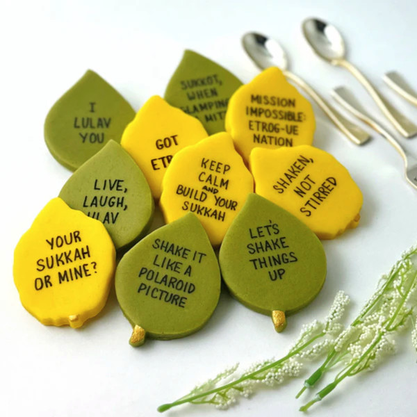 Sukkot "Punny" Marzipan Esrog & Lulav Tiles