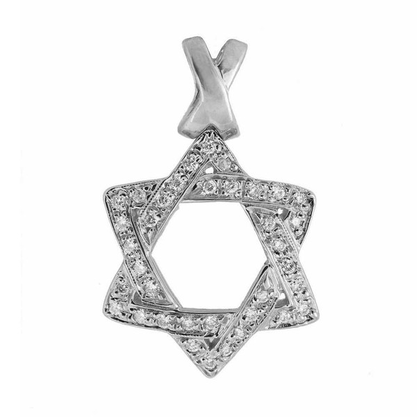 14K White Gold Diamond Star Of David