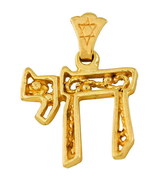 14K Gold Decorative Chai Pendant