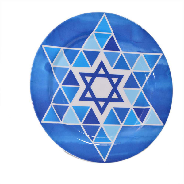 Blue Jewish Star Melamine Plate