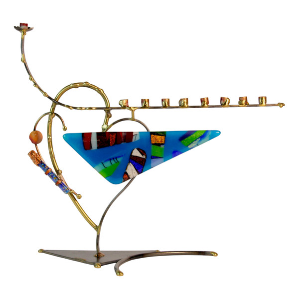 Jewish Wedding Gift,  Crushed Wedding Glass Menorah By Gary Rosenthal
