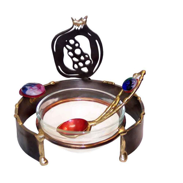 Sculpted Pomegranate Honey Dish With Spoon