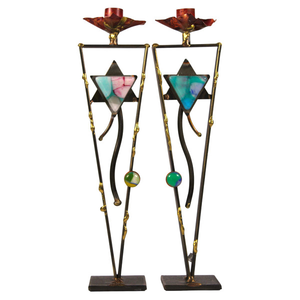 Tall Jewish Star Shabbat Candlesticks