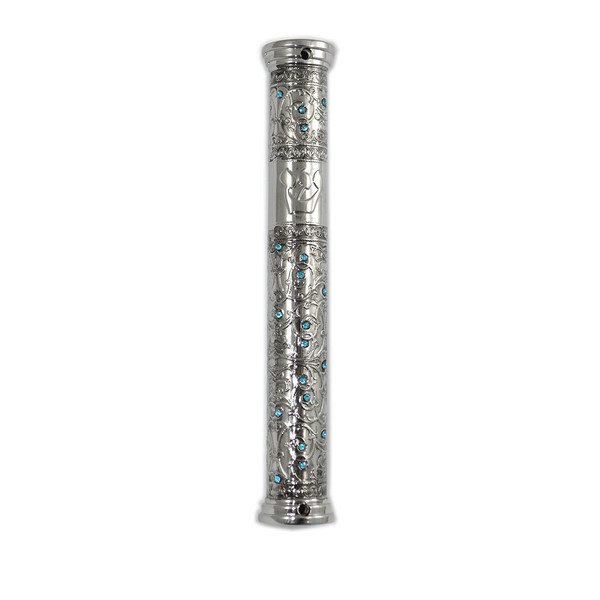 Jewish Gifts| Mezuzahs| Filigree Stone Aluminum Mezuzah