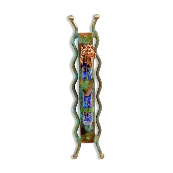 Wedding Glass Mezuzah, Green Copper Wedding Glass Mezuzah By Gary Rosenthal