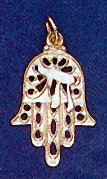 Hamsa Pendant With Chai-14k Gold