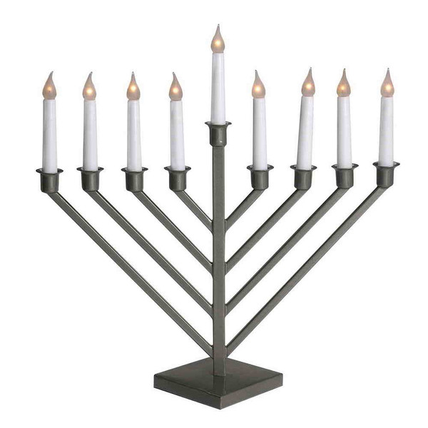 Electric Menorah For Hanukkah-Silver With Angled Candle Design