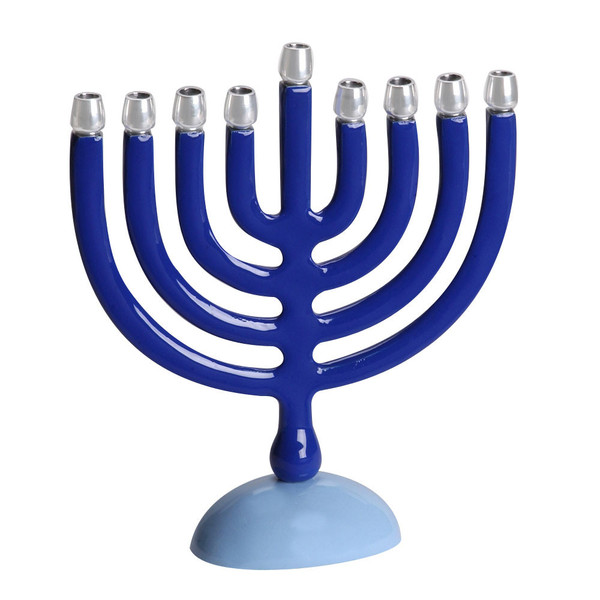 Hanukkah Gifts-Hanukkah Menorah In Aluminum With Blue Enamel Finish