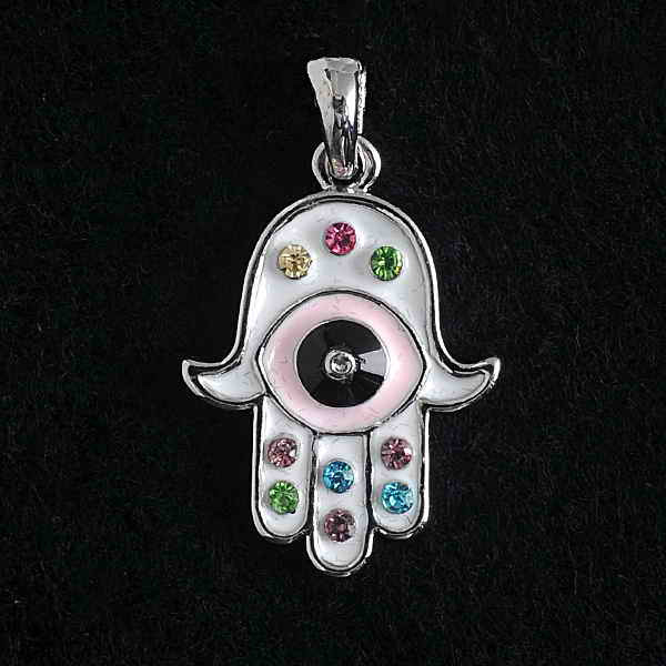 White Evil Eye Hamsa Pendant