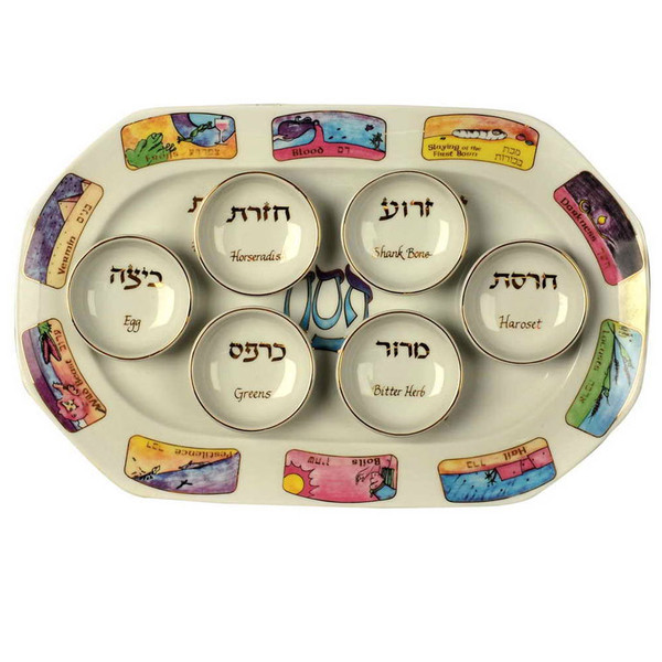 Oval Ten Plagues Seder Plate Set