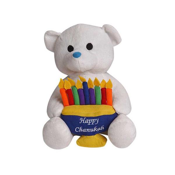 Hanukkah Kid's Gifts-White Child's Plush Hanukkah Bear And Menorah Toy