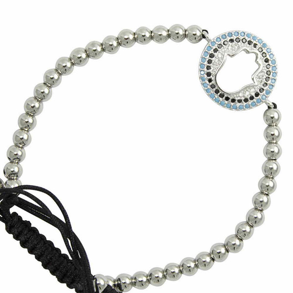 Jewish Jewelry | Hamsa Bracelet | Silver Tone Beaded Cubic Zirconia Hamsa Bracelet