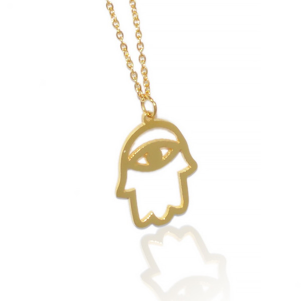 Jewish Jewelry-Stainless Gold Laser Cut Hamsa Necklace