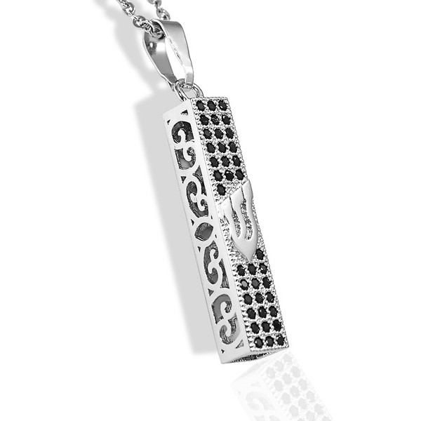 Jewish Jewelry | Pendants & Necklaces | Square Silver Color Rhodium Plated Black Crystal Pendant