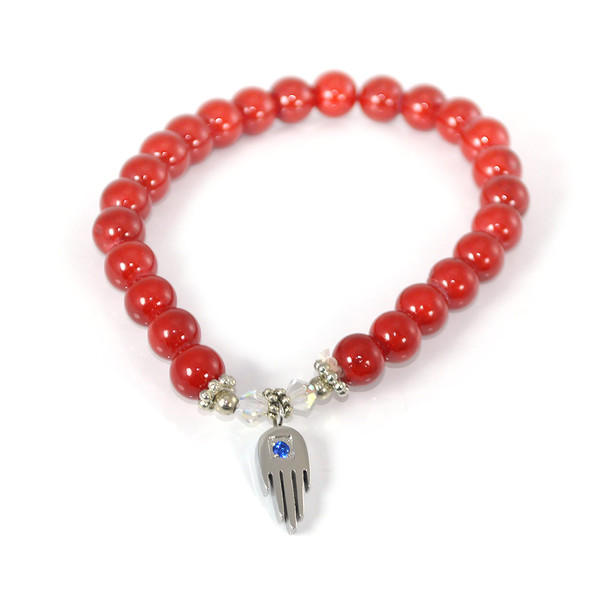 Jewish Jewelry | Hamsa Bracelet | Red Beaded Crystal Hamsa Bracelet