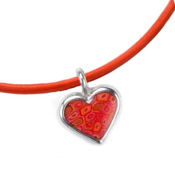 Jewish Jewelry - Coral Leather Heart Bracelet