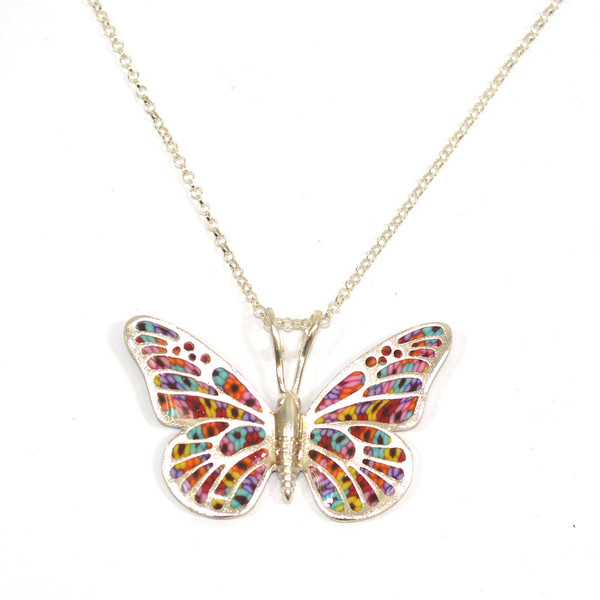 Jewish Jewelry - Multi Color Butterfly Necklace