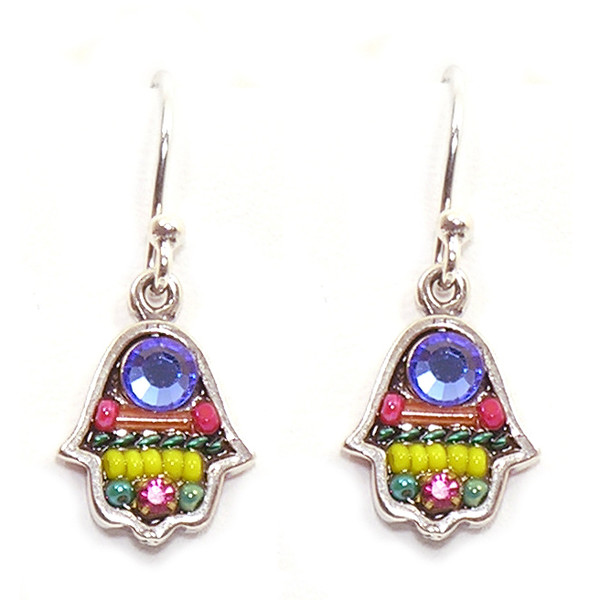 Jewish Jewelry - Multi Color Crystal Hamsa Earrings
