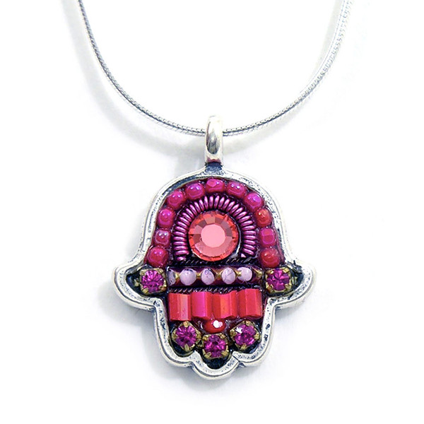 Jewish Jewelry - Sterling Silver And Crystal Hamsa Necklace, Made In Israel