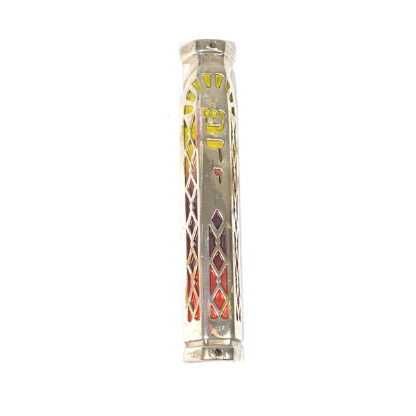 Sterling Silver Arch Mezuzah With Colorful Background