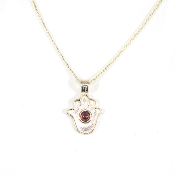 Jewish Jewelry - Garnet Hamsa Necklace, Made In Israel