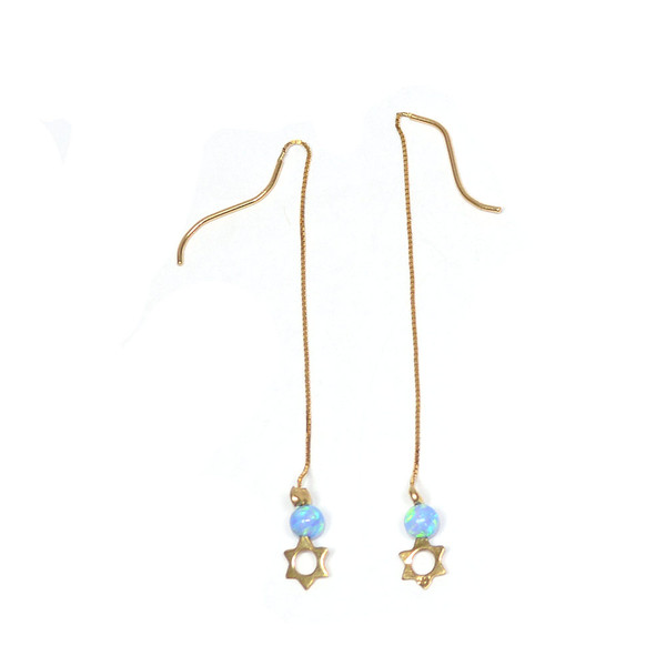 Jewish Jewelry - Opal Star Of David Pass Through Earrings
