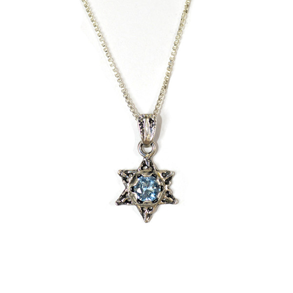 Jewish Jewelry - Blue Crystal Jewish Star Necklace, Made In Israel