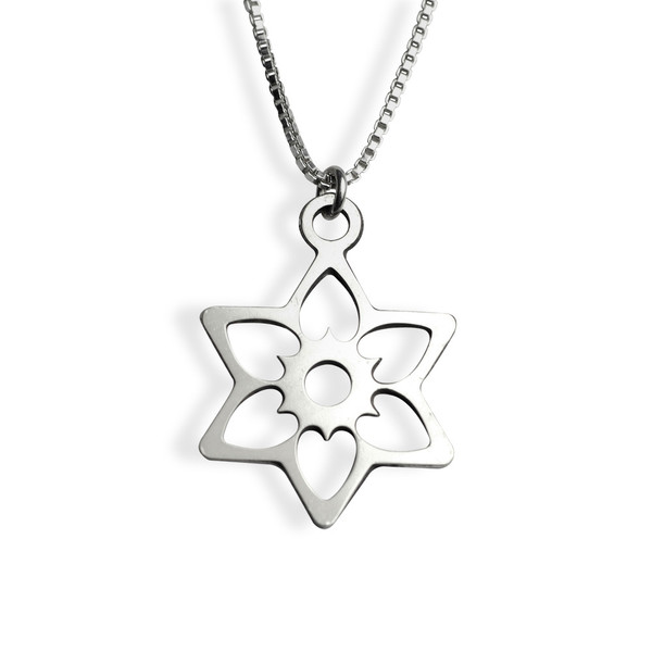 Sterling Silver Flowing Hearts Jewish Star Necklace