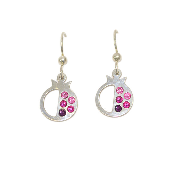 Sterling Silver Pink Sparkling Pomegranate Earrings