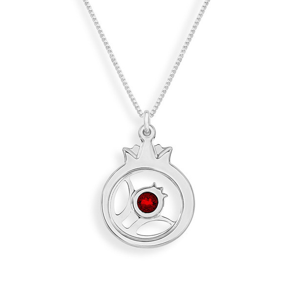 Sterling Silver Radiant Pomegranate Necklace With Red Crystal