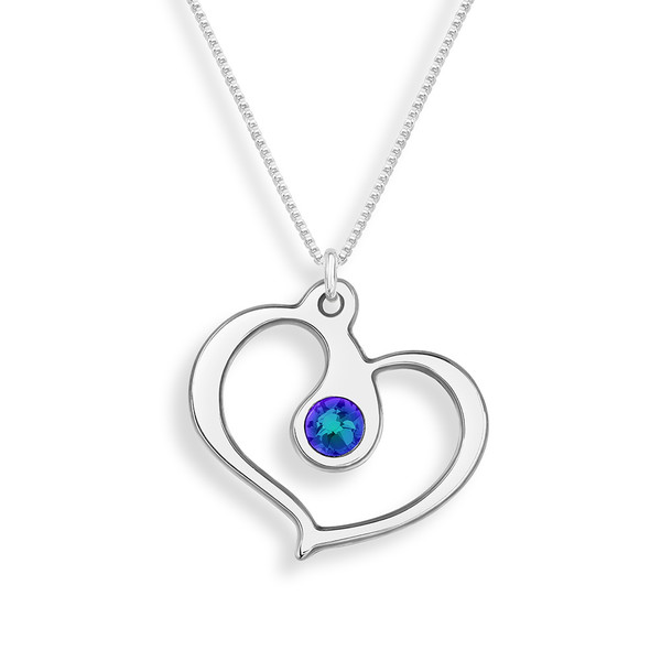 Turquoise Shimmer Crystal Heart Flow Sterling Silver Necklace