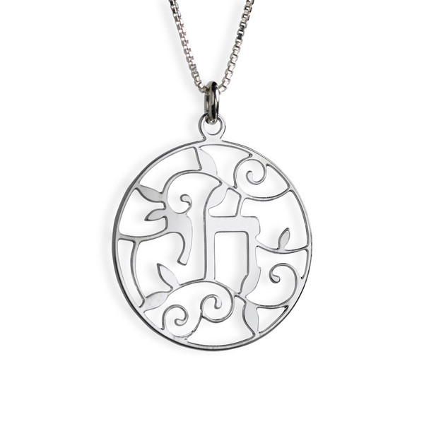 Sterling Silver Floral Chai Medallion Necklace