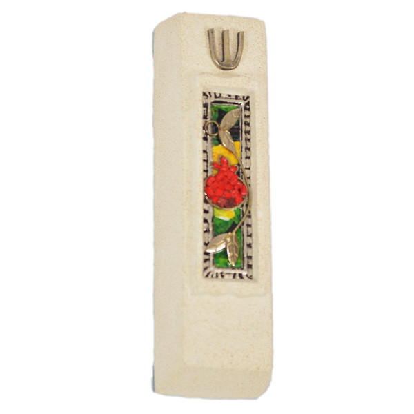 Jewish Gifts - Faux Stone Beaded Pomegranate Mezuzah