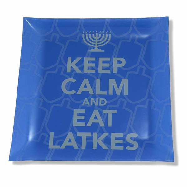 Jewish Gifts Serving Plate-Keep Calm And Eat Latkes Dreidel Pattern Plate